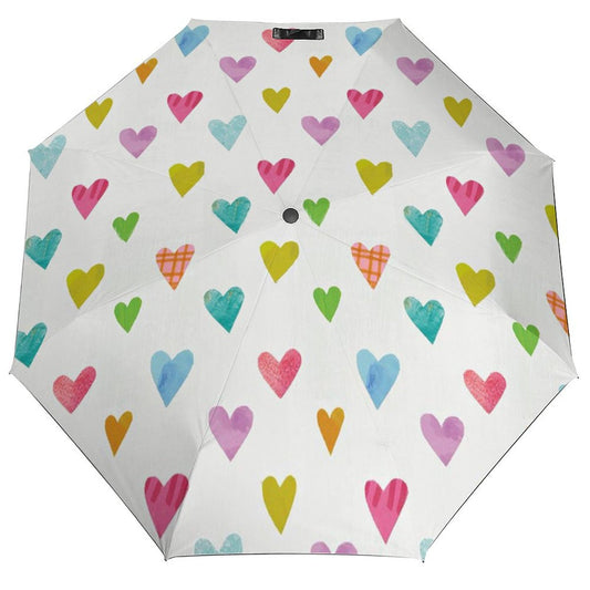 Colorful heart pattern umbrella, windproof, travel-friendly, perfect gift for family and friends