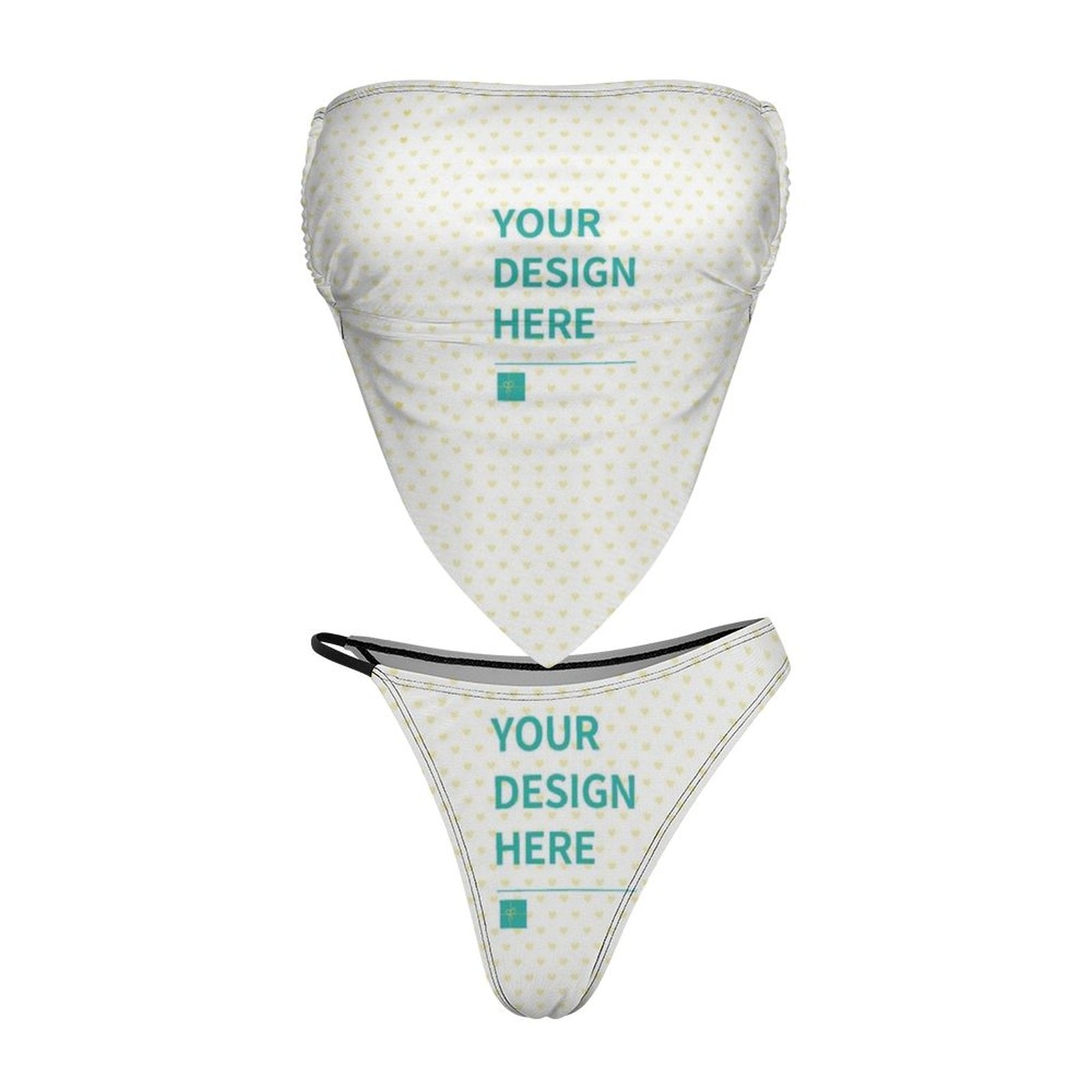 Custom Two Piece Swimsuit - Personalized design bikini set with heart pattern and your design here