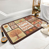 Coral velvet bath rug with Home Sweet Home autumn design, non-slip bathroom rug