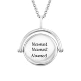 Personalized rotary carving necklace with engraved names. S925 silver pendant, custom jewelry gift for women.