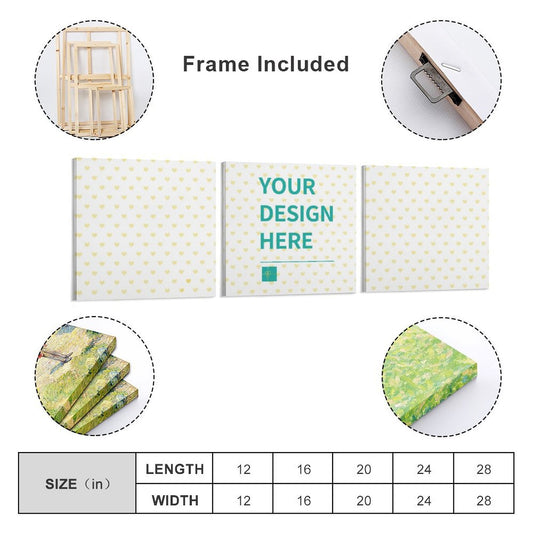 Customizable 3-piece canvas wall art set, framed, with your design; perfect for home decor and personalized gifts.