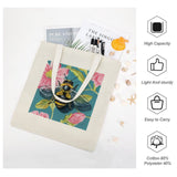 Personalized canvas tote bag with bee and floral design, 60% cotton, 40% polyester, perfect for shopping and everyday use