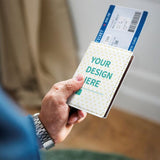 Custom passport holder with 'YOUR DESIGN HERE', PU material, ideal travel gift.