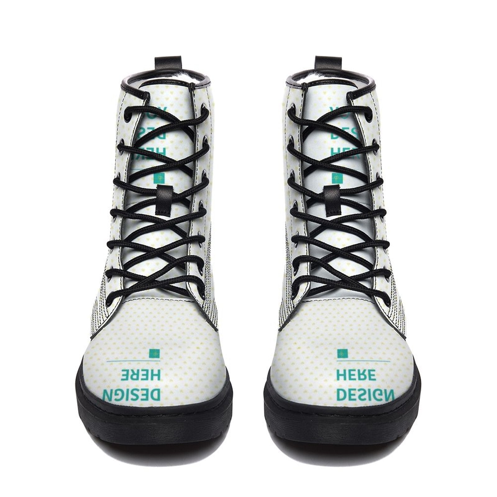 Custom MyArtsyGift boots with ultra-fine fiber, white design with 'DESIGN HERE' text, for women and men