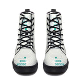 Custom MyArtsyGift boots with ultra-fine fiber, white design with 'DESIGN HERE' text, for women and men
