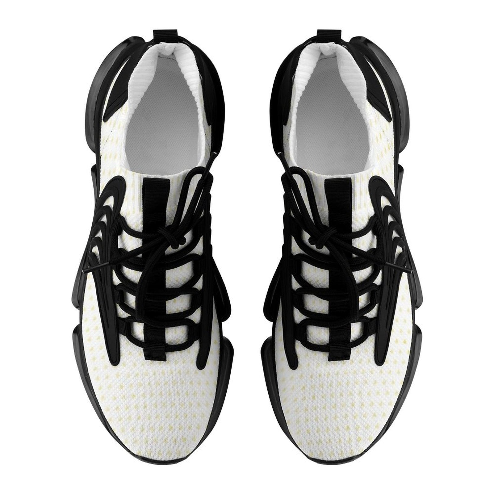 Men's custom running shoes with white Flyknit, black accents, and TPU outsole for sports