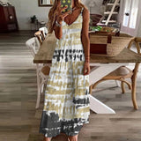 Women's long slip summer dress with tie-dye print, polyester, backless design,MyArtsyGift.com