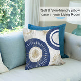 Soft plush pillow cover with blue and gold abstract design for sofa in living room, skin-friendly material.