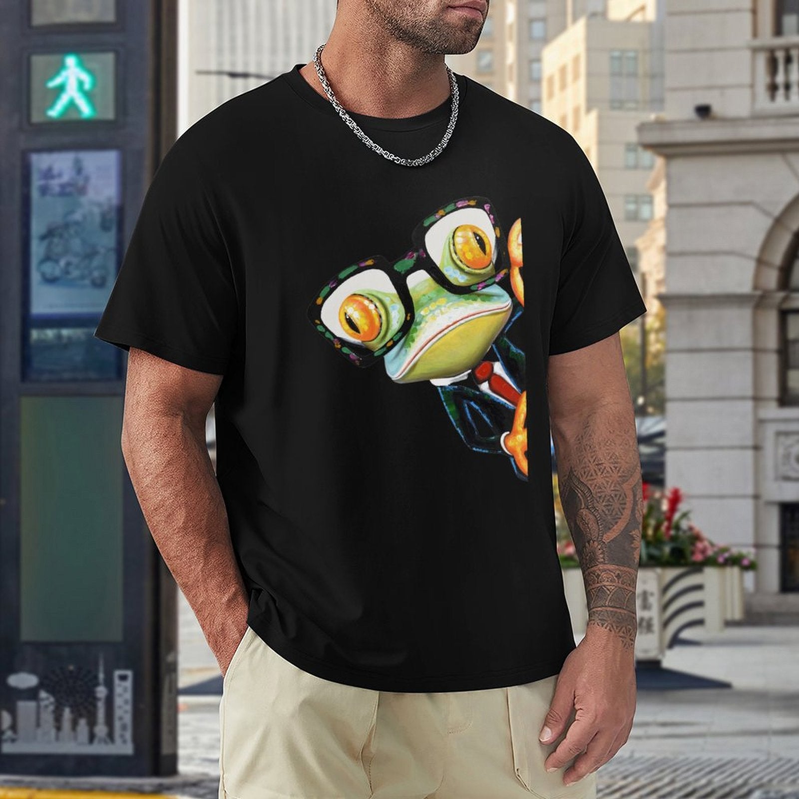 Men's black crew neck t-shirt with frog graphic, MyArtsyGift, Classic Tees, S - 6XL