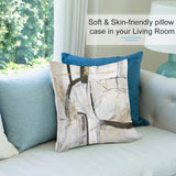 Abstract art throw pillow cover in living room, soft plush material, featuring black and gold accents, home decor.