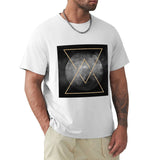 MyArtsyGift Men's white cotton t-shirt with geometric gold art print crew neck tee