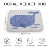 Coral velvet bathroom rug with whale design, non-slip, absorbent, and comfortable for the bathroom