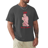 Men's black crew neck t-shirt with pink angel graphic and 'SHH Keep quiet' text, MyArtsyGift.