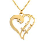 Gold Personalized Heart Necklace with 'Jessica' and 'Jacob' Custom Names, Perfect Gift for Women