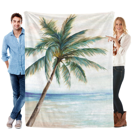 Beach tropical plant coconut tree flannel blanket for sofa couch bed, USA made, soft polyester