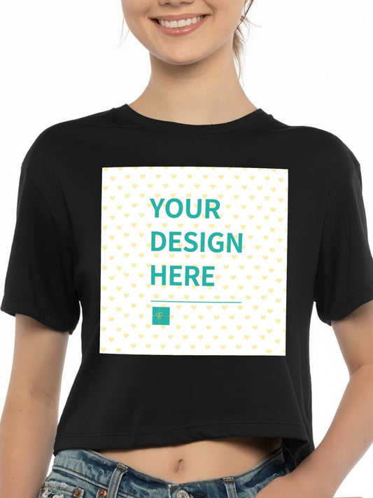 MyArtsyGift - Custom Women's Summer Crop Tops T Shirts Personalized Round Neck Short Sleeve Fashion Tee Made in USA