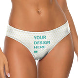 Personalized Thong Panties. White with yellow hearts, features 'YOUR DESIGN HERE' for custom underwear.