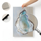 Oyster Modern Wall Art Canvas Print, blue oyster shell design. Ready to hang for living room home decor
