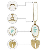 Customizable gold car rear view mirror pendant, personalized photo ornament with angel wing, zinc alloy material, MyArtsyGift