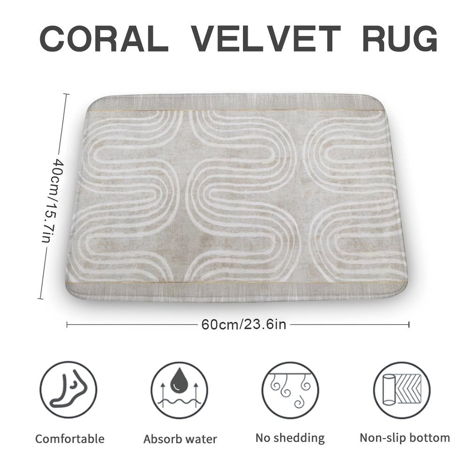 Coral Velvet Bath Rug with Abstract Design - Non-slip, Absorbent, and Comfortable - 60cm x 40cm