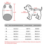 Dog vest size chart for MyArtsyGift personalized pet apparel: measure neck, chest & length for best fit