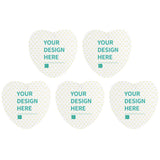 Personalized heart-shaped air fresheners with 'YOUR DESIGN HERE' design for car or bathroom.