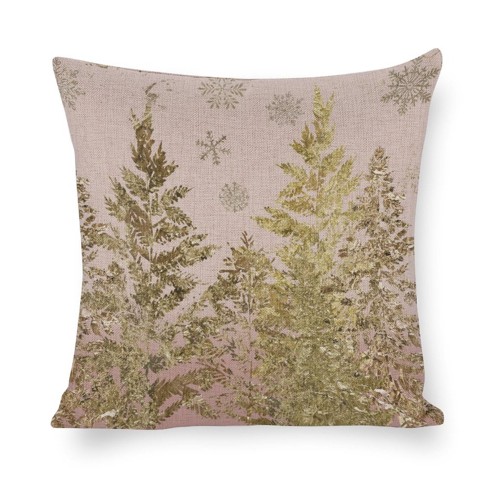 Cotton linen pillow case with gold tree and snowflake design for bedroom and living room decor