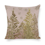 Cotton linen pillow case with gold tree and snowflake design for bedroom and living room decor