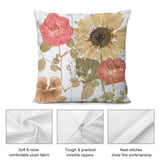Plush throw pillow cover with rose and sunflower print, soft fabric and invisible zipper, home decor