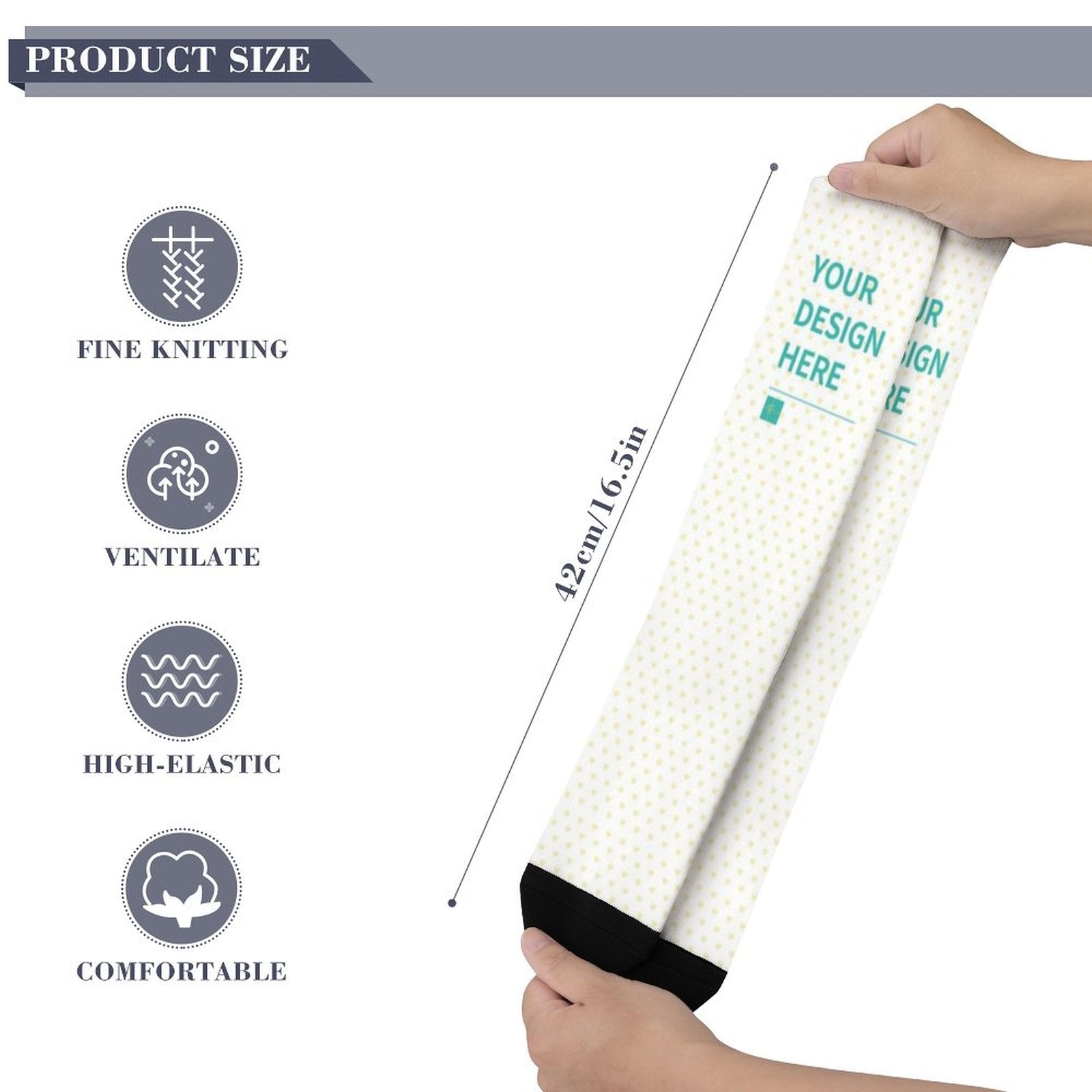 Customizable socks with 'YOUR DESIGN HERE', white heart pattern, comfortable, high-elastic. Personalized gift.