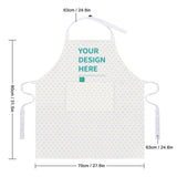 Customizable kitchen apron with pocket, white polyester, with "YOUR DESIGN HERE" text for BBQ and cooking.