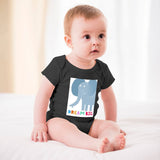 Black baby bodysuit with Dream Big Elephant design. Soft cotton baby clothing.