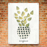 Oregano metal sign, green plant decor with vintage style, metal wall art for kitchen or garden.