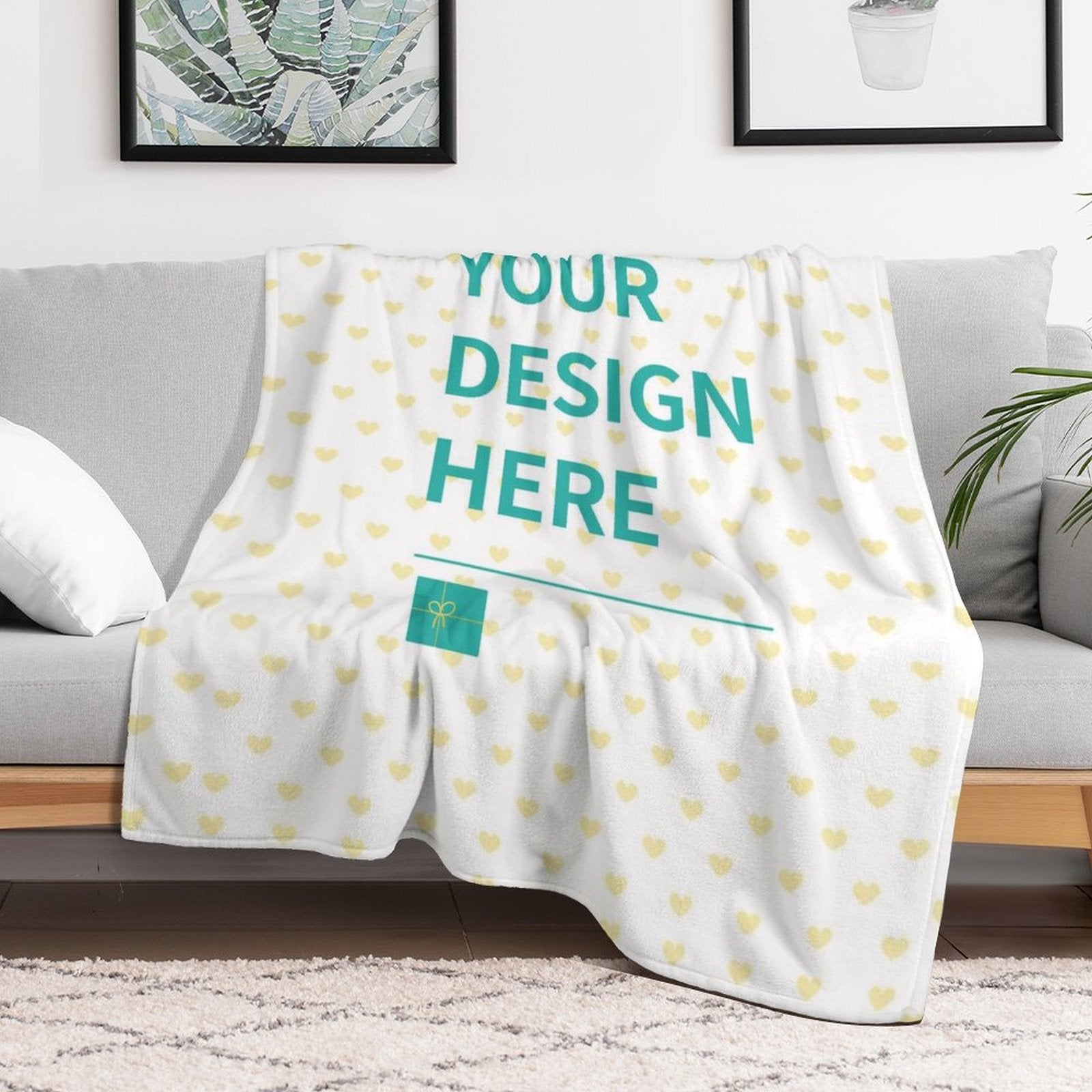 Customizable fleece blanket, soft, warm and cozy, with 'Your Design Here' text from MyArtsyGift