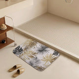 Coral velvet bathroom rug with palm leaf design, non-slip floor carpet