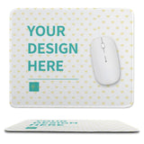 Customizable mouse pad with YOUR DESIGN HERE text, non-slip waterproof desk pad for office or home, with mouse.