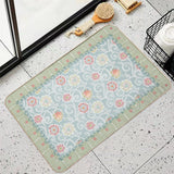 Personalized Flannel floor mat with floral design, washable rug, light blue with pink flowers, bathroom decor, made in USA