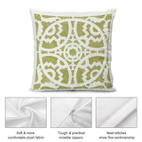 Olive green geometric pillow cover with soft plush fabric, and invisible zipper for sofa and living room decor