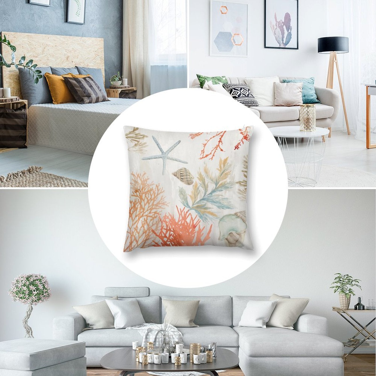 Watercolor starfish seashell pillow cover, soft plush decorative pillow for sofa and couch, MyArtsyGift