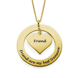 Custom engraved heart necklace with 'Friend' inscription, gold color, perfect gift for best friends