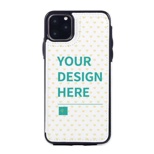 Custom iPhone 11 Pro Max flip case with personalized design, Your Design Here text, MyArtsyGift product