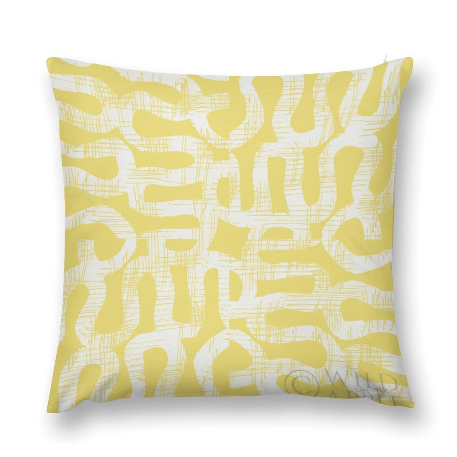 Yellow and white abstract pattern plush pillow cover for sofa, couch, or living room.