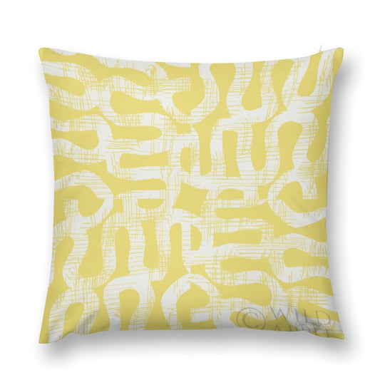 Yellow and white abstract pattern plush pillow cover for sofa, couch, or living room.