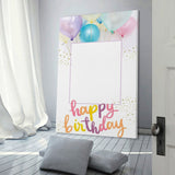 Personalized birthday frame with balloons and 'happy birthday' text; perfect gift for a memorable occasion.
