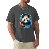 Men's dark gray cotton crew neck t-shirt with panda art design, MyArtsyGift classic tee, comfortable for everyday wear