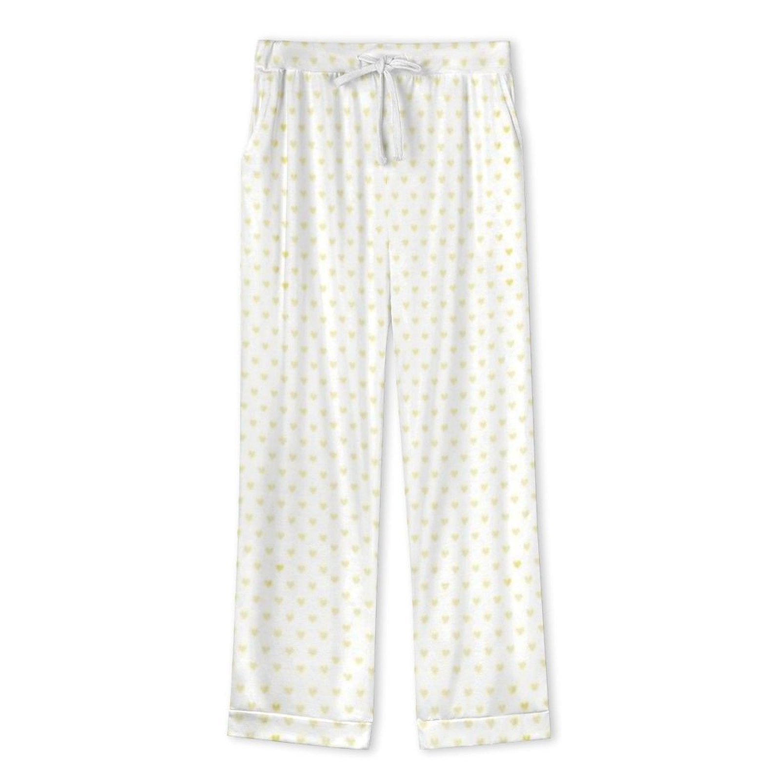 Personalized men's pajama pants, white with yellow hearts, custom button-down sleepwear gift