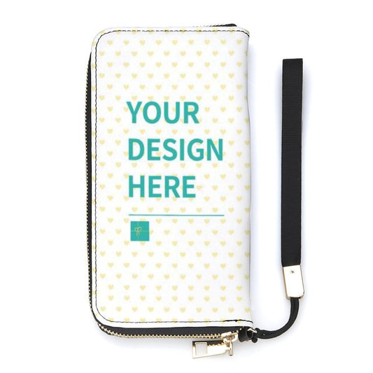 Personalized leather purse with custom design, long zipper clutch, available at MyArtsyGift.com