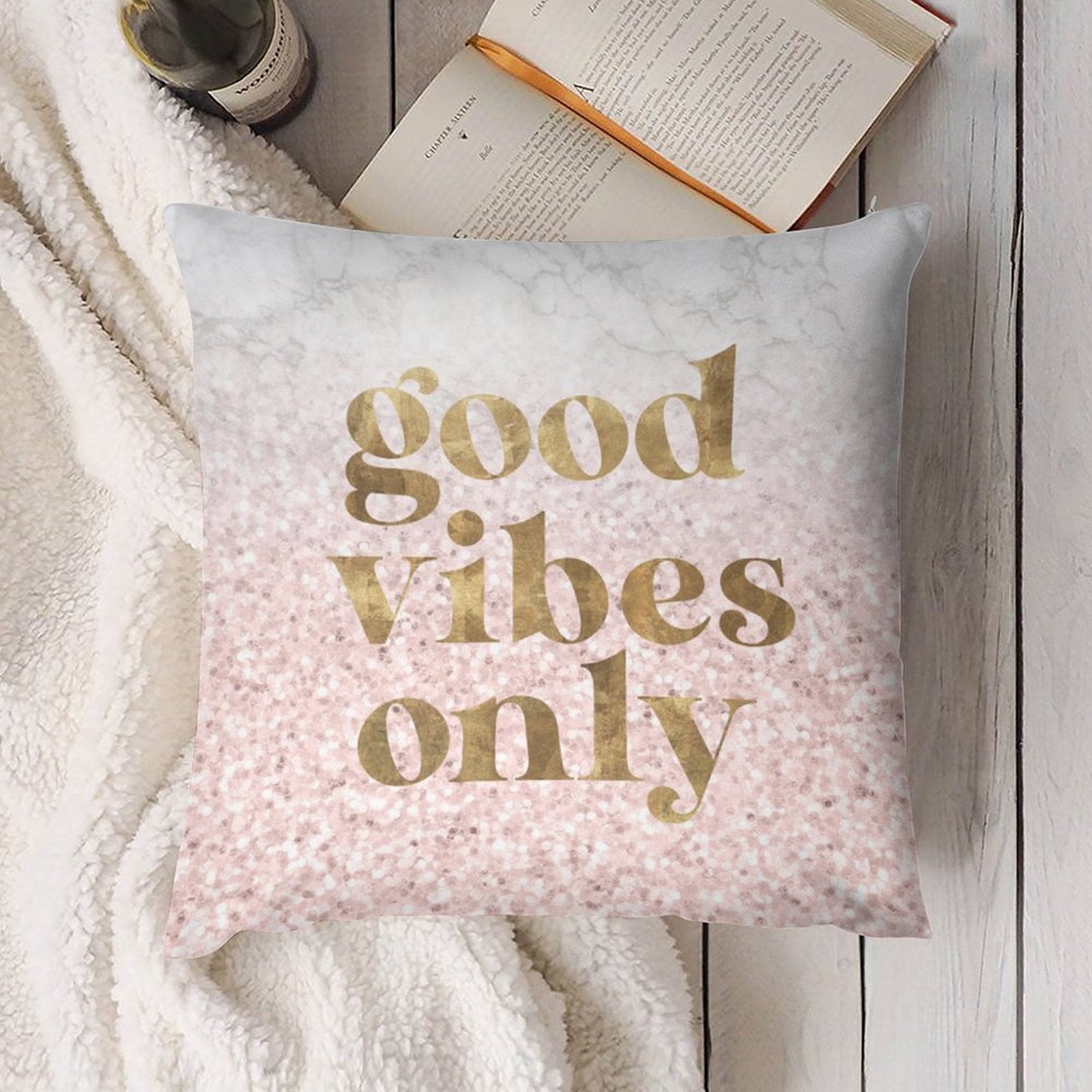 Good Vibes Only plush pillow cover, soft short plush, decorative for sofa or couch, MyArtsyGift
