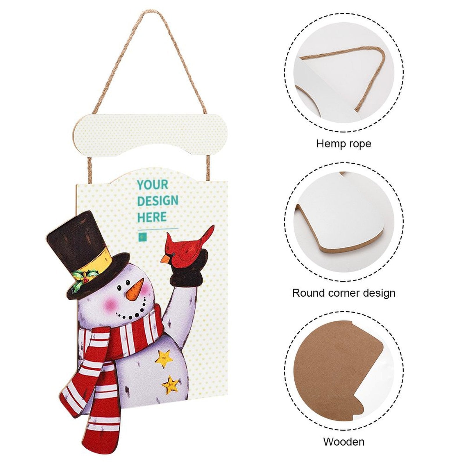 Personalized Christmas Snowman Wooden Hanging Sign, Custom Design for Front Door Decor, Xmas Party