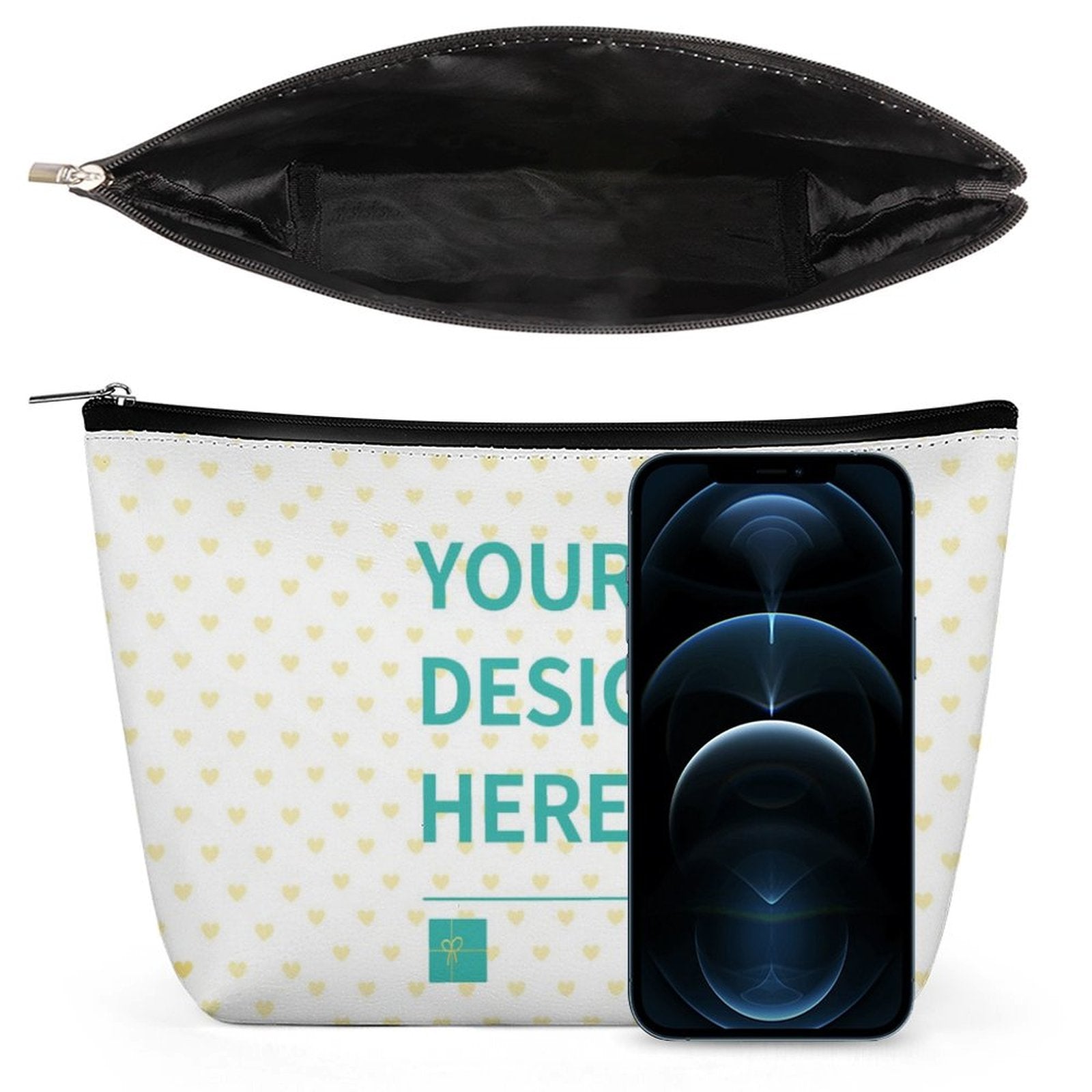 Customizable makeup bag featuring your design, personalized cosmetic storage for women, made of PU material